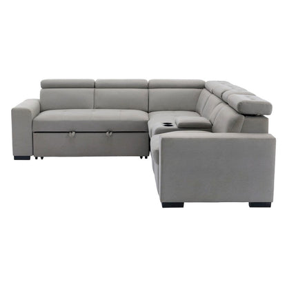 Homelegance  - Farrah 3-Piece Sectional W/ Adjustable Headrests, Pull-out Bed and Console in Light gray - 9219GYxSC  view 4
