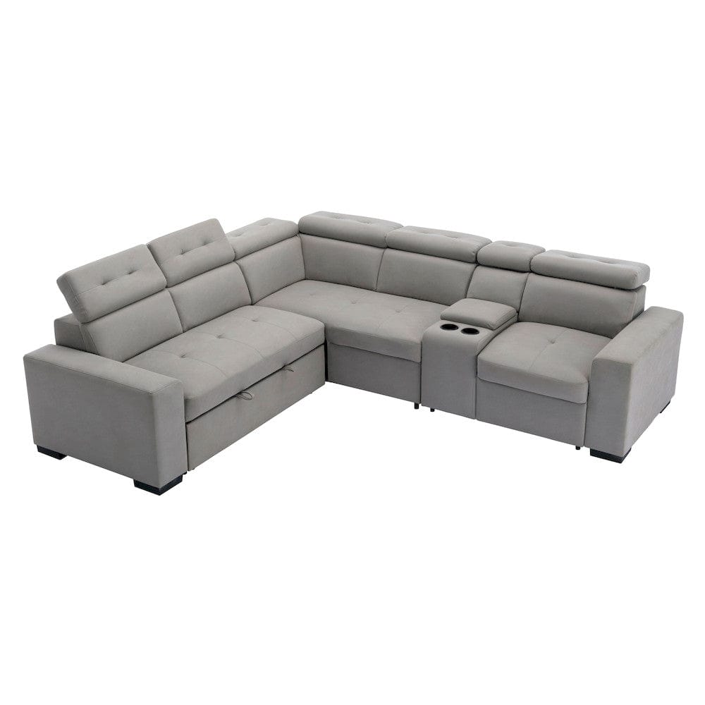 Homelegance  - Farrah 3-Piece Sectional W/ Adjustable Headrests, Pull-out Bed and Console in Light gray - 9219GYxSC  view 5