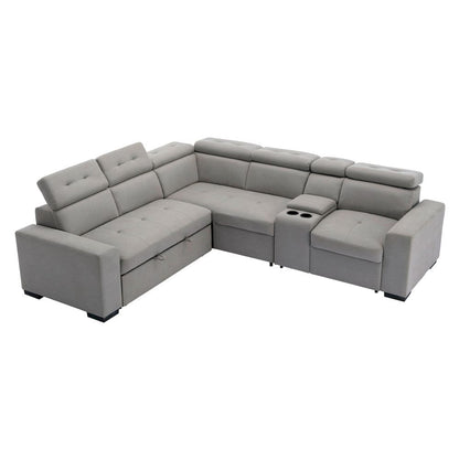 Homelegance  - Farrah 3-Piece Sectional W/ Adjustable Headrests, Pull-out Bed and Console in Light gray - 9219GYxSC  view 5