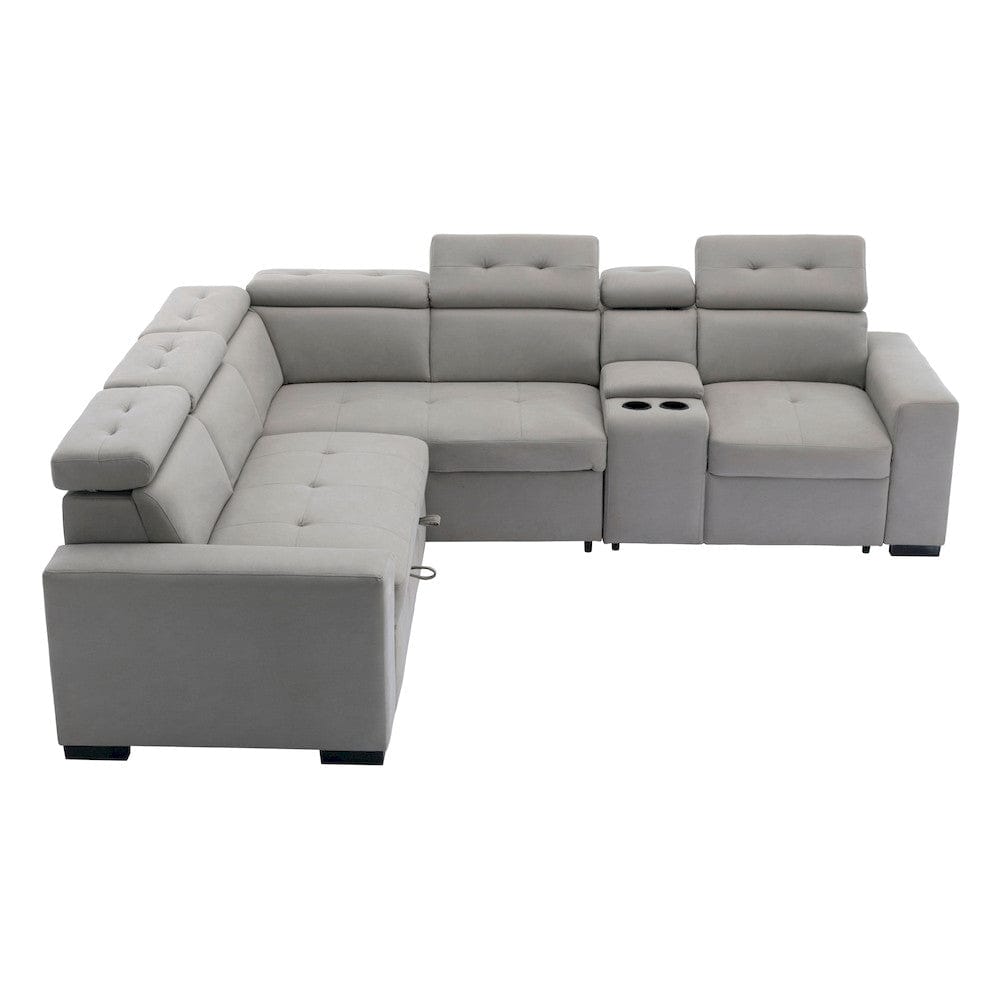 Homelegance  - Farrah 3-Piece Sectional W/ Adjustable Headrests, Pull-out Bed and Console in Light gray - 9219GYxSC  view 6