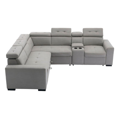 Homelegance  - Farrah 3-Piece Sectional W/ Adjustable Headrests, Pull-out Bed and Console in Light gray - 9219GYxSC  view 6