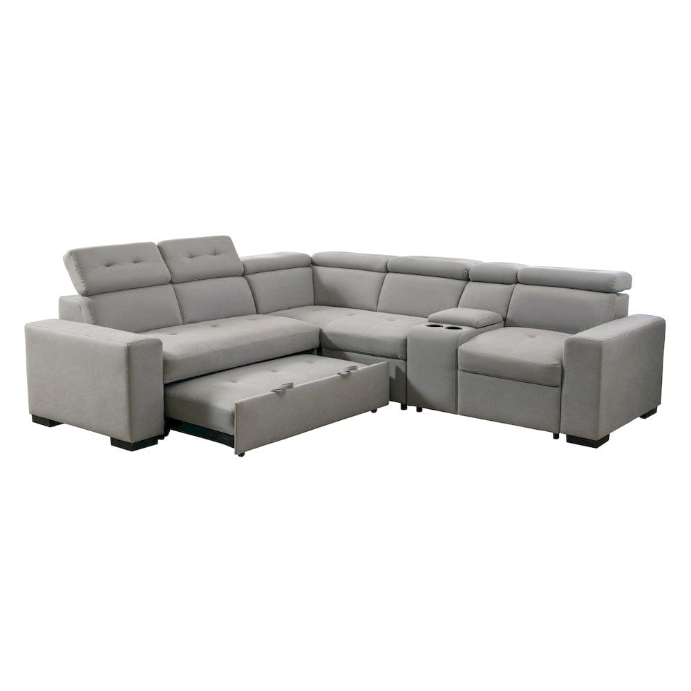 Homelegance  - Farrah 3-Piece Sectional W/ Adjustable Headrests, Pull-out Bed and Console in Light gray - 9219GYxSC  view 8