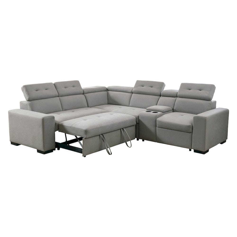 Homelegance  - Farrah 3-Piece Sectional W/ Adjustable Headrests, Pull-out Bed and Console in Light gray - 9219GYxSC  view 9