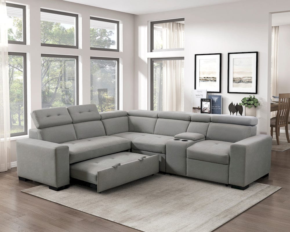 Homelegance  - Farrah 3-Piece Sectional W/ Adjustable Headrests, Pull-out Bed and Console in Light gray - 9219GYxSC  view 11