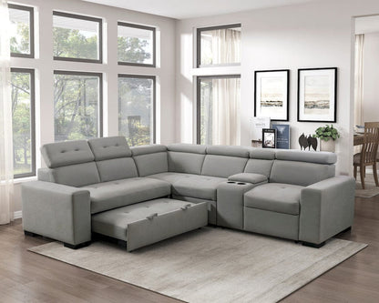 Homelegance  - Farrah 3-Piece Sectional W/ Adjustable Headrests, Pull-out Bed and Console in Light gray - 9219GYxSC  view 11