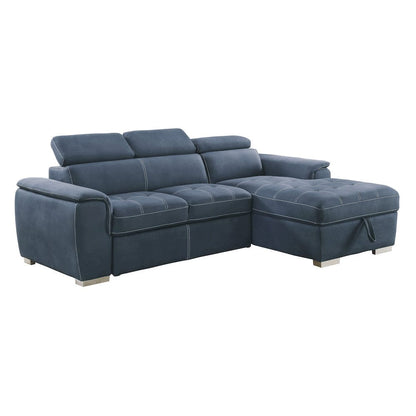Homelegance  - Ferriday 2-Piece Sectional W/ Adjustable Headrests, Pull-out Bed and Right Chaise W/ Hidden Storage in Blue - 8228BUx  view 1