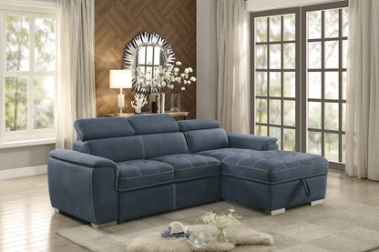 Homelegance  - Ferriday 2-Piece Sectional W/ Adjustable Headrests, Pull-out Bed and Right Chaise W/ Hidden Storage in Blue - 8228BUx  view 2