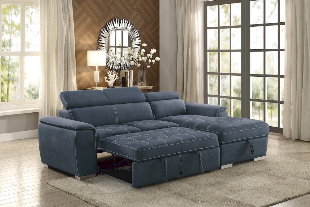 Homelegance  - Ferriday 2-Piece Sectional W/ Adjustable Headrests, Pull-out Bed and Right Chaise W/ Hidden Storage in Blue - 8228BUx  view 4