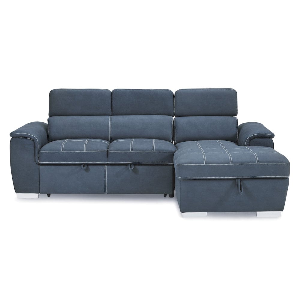 Homelegance  - Ferriday 2-Piece Sectional W/ Adjustable Headrests, Pull-out Bed and Right Chaise W/ Hidden Storage in Blue - 8228BUx  view 5