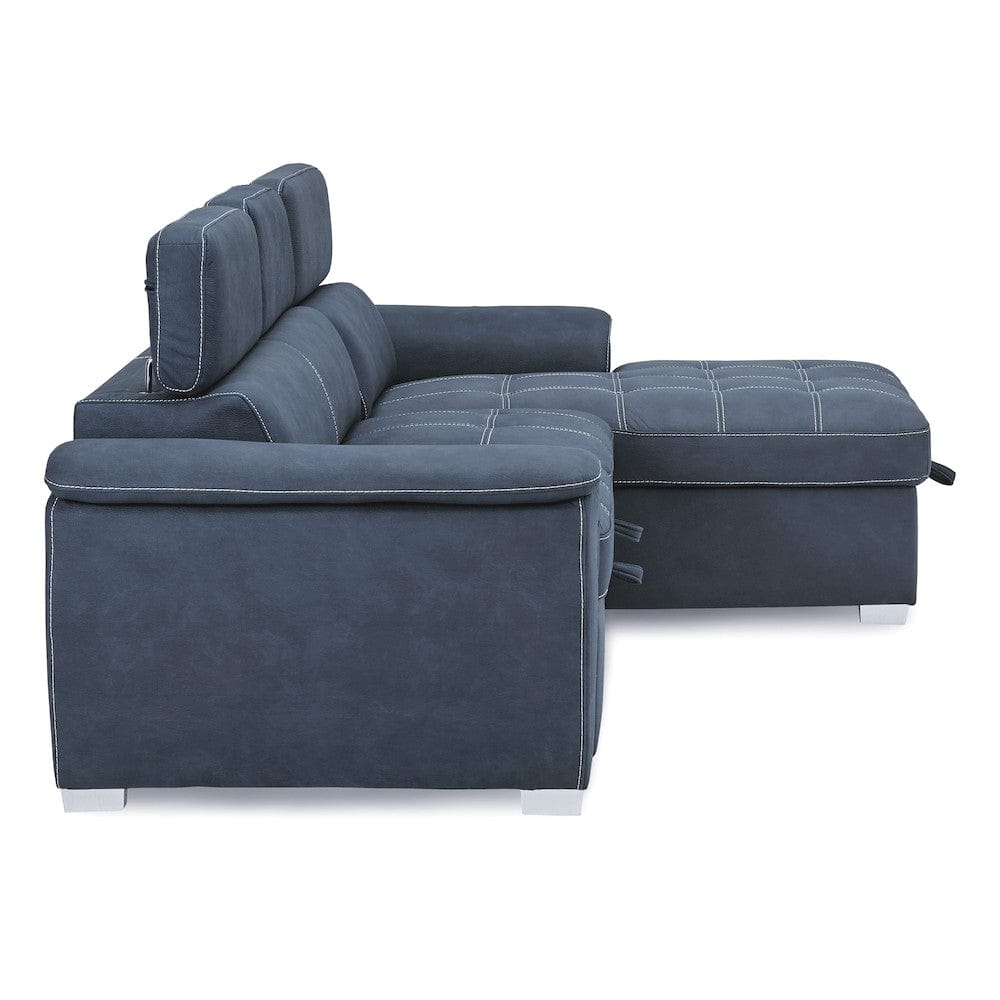 Homelegance  - Ferriday 2-Piece Sectional W/ Adjustable Headrests, Pull-out Bed and Right Chaise W/ Hidden Storage in Blue - 8228BUx  view 6