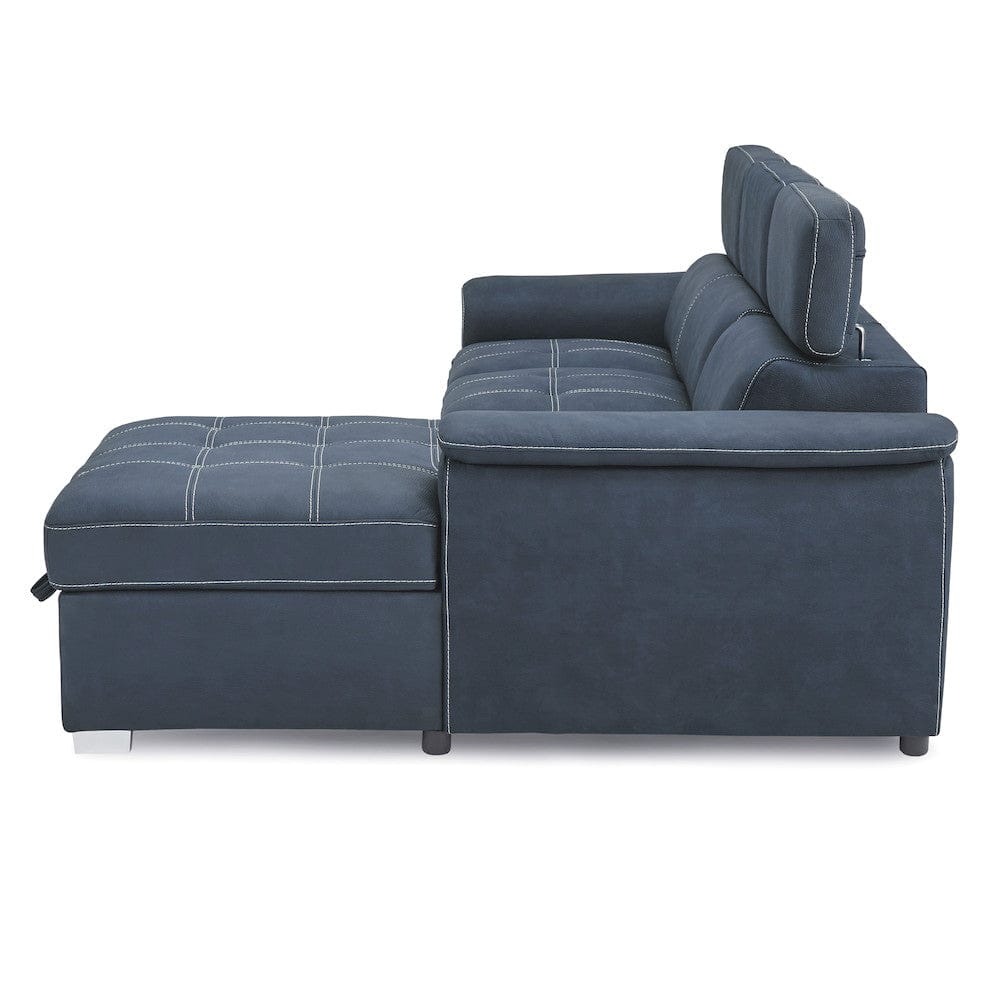 Homelegance  - Ferriday 2-Piece Sectional W/ Adjustable Headrests, Pull-out Bed and Right Chaise W/ Hidden Storage in Blue - 8228BUx  view 7