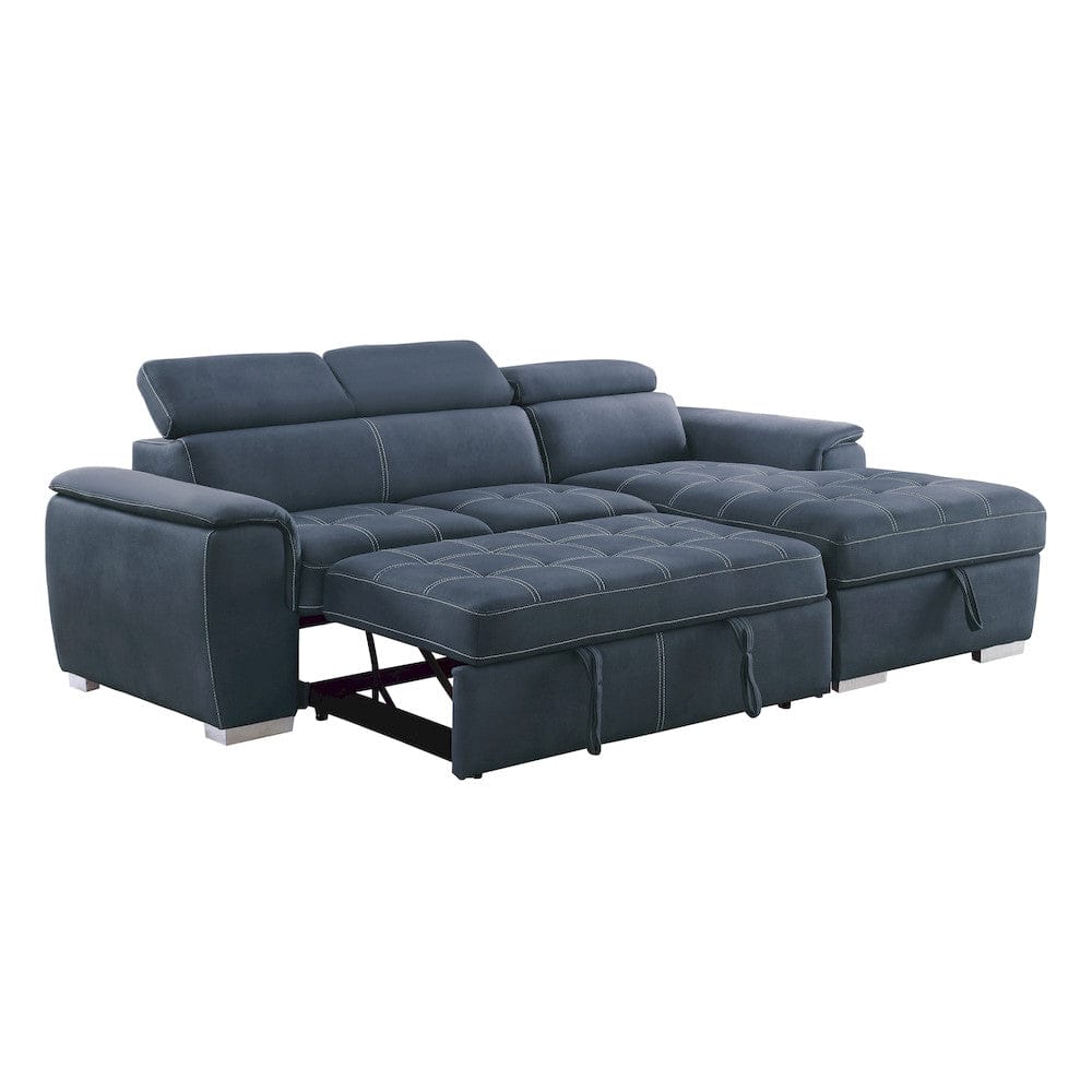 Homelegance  - Ferriday 2-Piece Sectional W/ Adjustable Headrests, Pull-out Bed and Right Chaise W/ Hidden Storage in Blue - 8228BUx  view 9