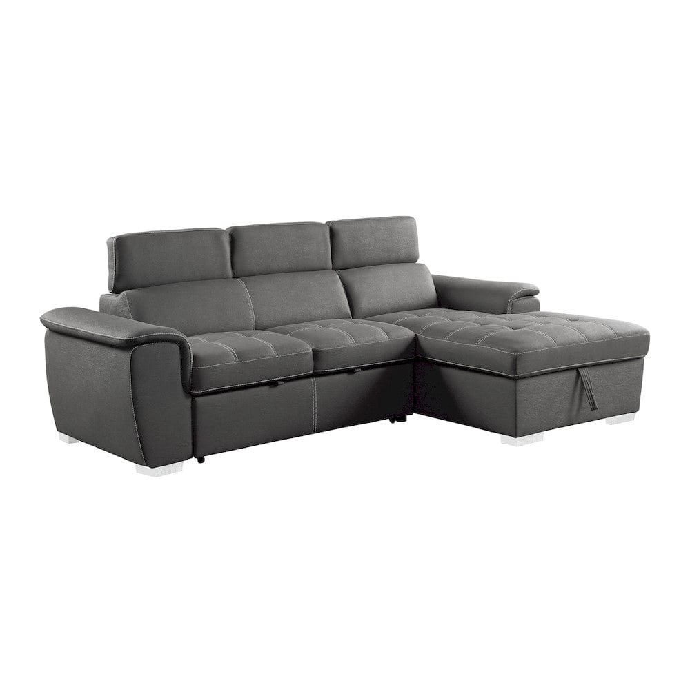 Homelegance  - Ferriday 2-Piece Sectional W/ Adjustable Headrests, Pull-out Bed and Right Chaise W/ Hidden Storage in Gray - 8228GYx  view 1