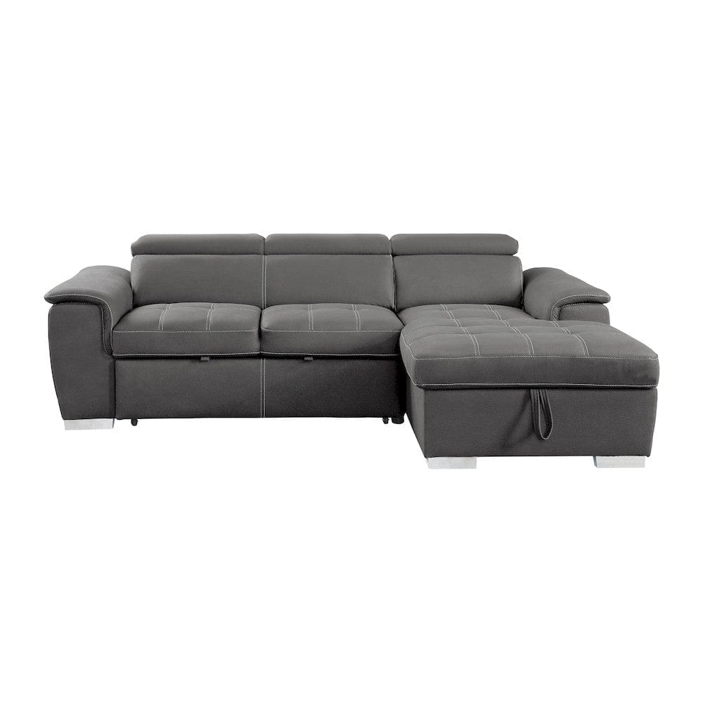 Homelegance  - Ferriday 2-Piece Sectional W/ Adjustable Headrests, Pull-out Bed and Right Chaise W/ Hidden Storage in Gray - 8228GYx  view 2