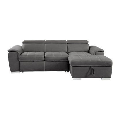 Homelegance  - Ferriday 2-Piece Sectional W/ Adjustable Headrests, Pull-out Bed and Right Chaise W/ Hidden Storage in Gray - 8228GYx  view 2