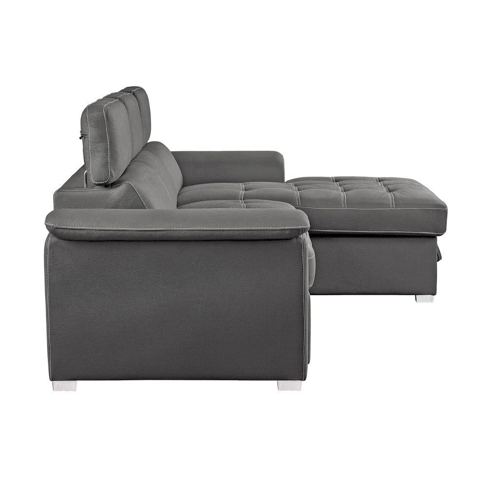 Homelegance  - Ferriday 2-Piece Sectional W/ Adjustable Headrests, Pull-out Bed and Right Chaise W/ Hidden Storage in Gray - 8228GYx  view 3