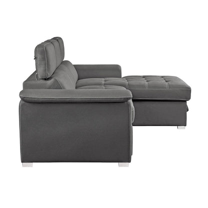 Homelegance  - Ferriday 2-Piece Sectional W/ Adjustable Headrests, Pull-out Bed and Right Chaise W/ Hidden Storage in Gray - 8228GYx  view 3