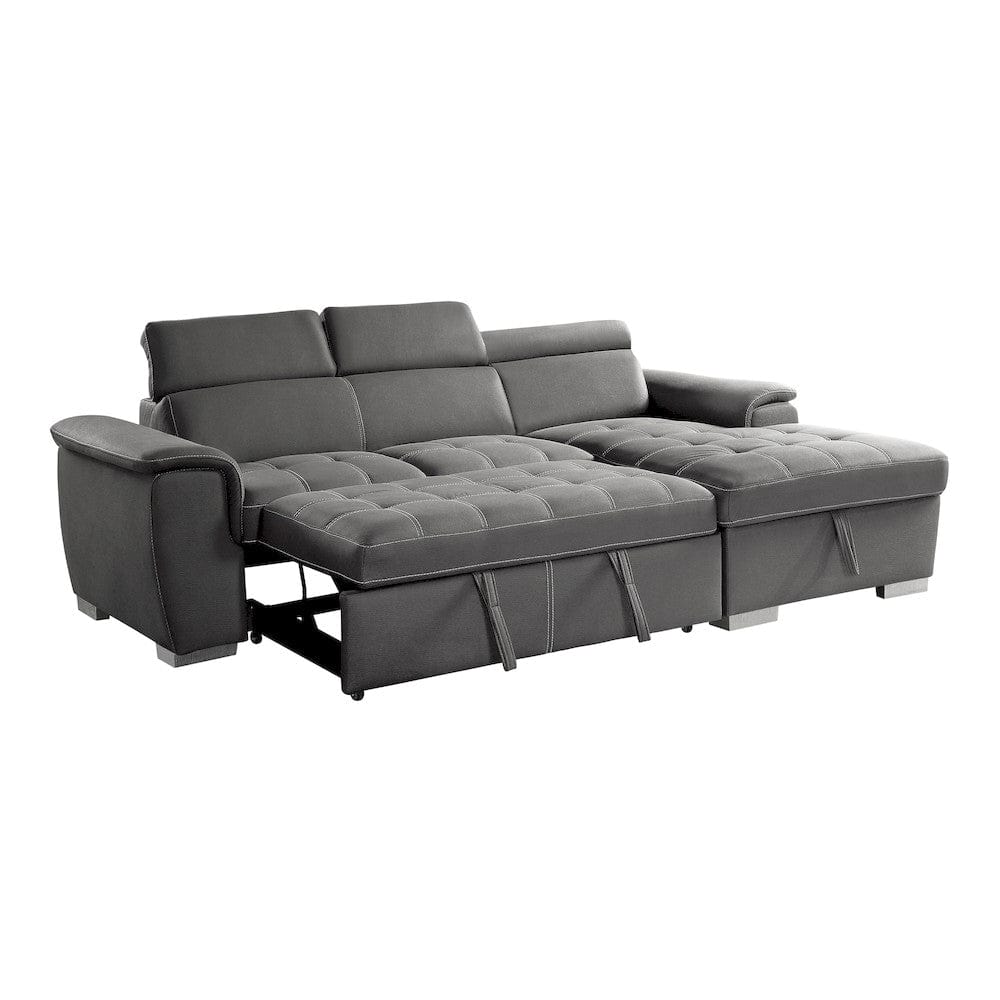 Homelegance  - Ferriday 2-Piece Sectional W/ Adjustable Headrests, Pull-out Bed and Right Chaise W/ Hidden Storage in Gray - 8228GYx  view 4