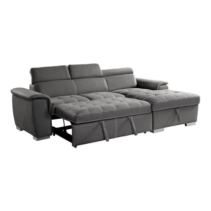 Homelegance  - Ferriday 2-Piece Sectional W/ Adjustable Headrests, Pull-out Bed and Right Chaise W/ Hidden Storage in Gray - 8228GYx  view 4