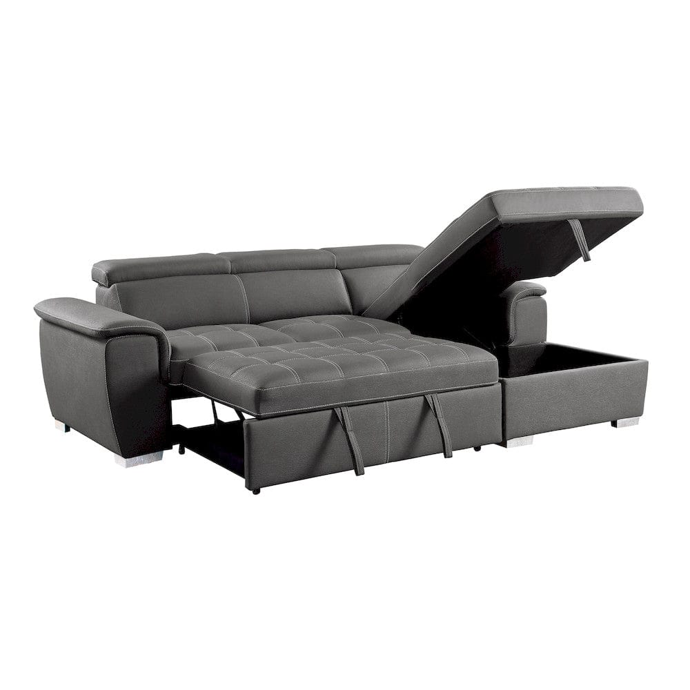 Homelegance  - Ferriday 2-Piece Sectional W/ Adjustable Headrests, Pull-out Bed and Right Chaise W/ Hidden Storage in Gray - 8228GYx  view 5