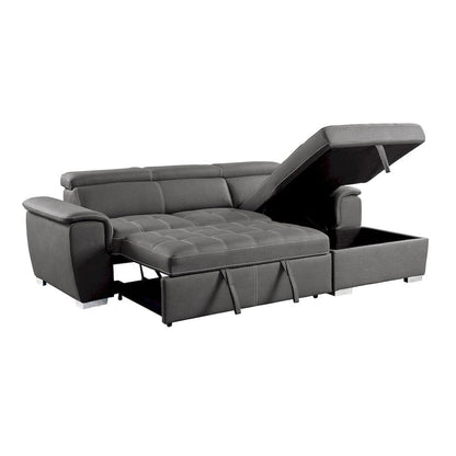 Homelegance  - Ferriday 2-Piece Sectional W/ Adjustable Headrests, Pull-out Bed and Right Chaise W/ Hidden Storage in Gray - 8228GYx  view 5