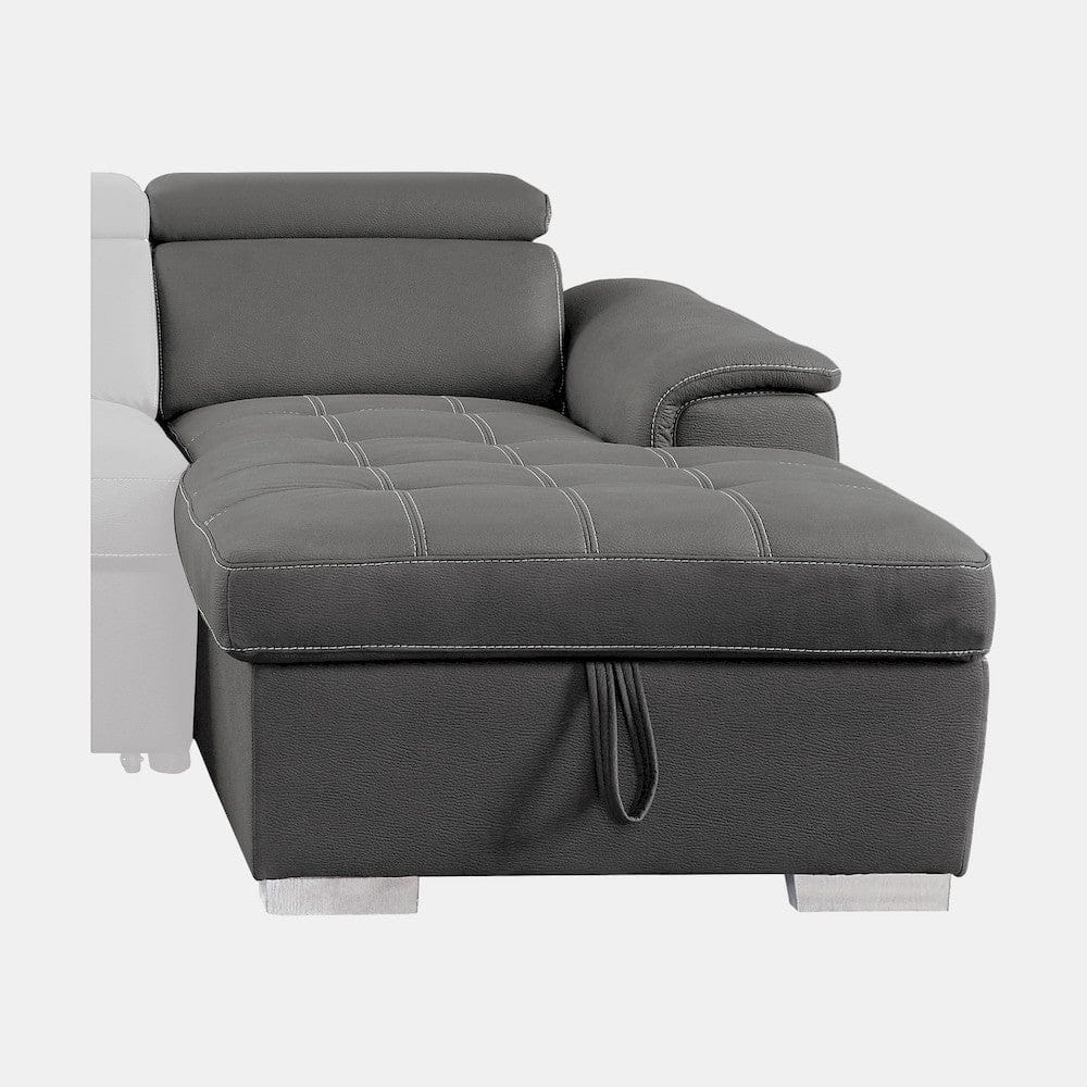 Homelegance  - Ferriday 2-Piece Sectional W/ Adjustable Headrests, Pull-out Bed and Right Chaise W/ Hidden Storage in Gray - 8228GYx  view 7