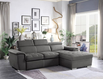 Homelegance  - Ferriday 2-Piece Sectional W/ Adjustable Headrests, Pull-out Bed and Right Chaise W/ Hidden Storage in Gray - 8228GYx  view 8