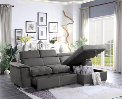 Homelegance  - Ferriday 2-Piece Sectional W/ Adjustable Headrests, Pull-out Bed and Right Chaise W/ Hidden Storage in Gray - 8228GYx  view 9