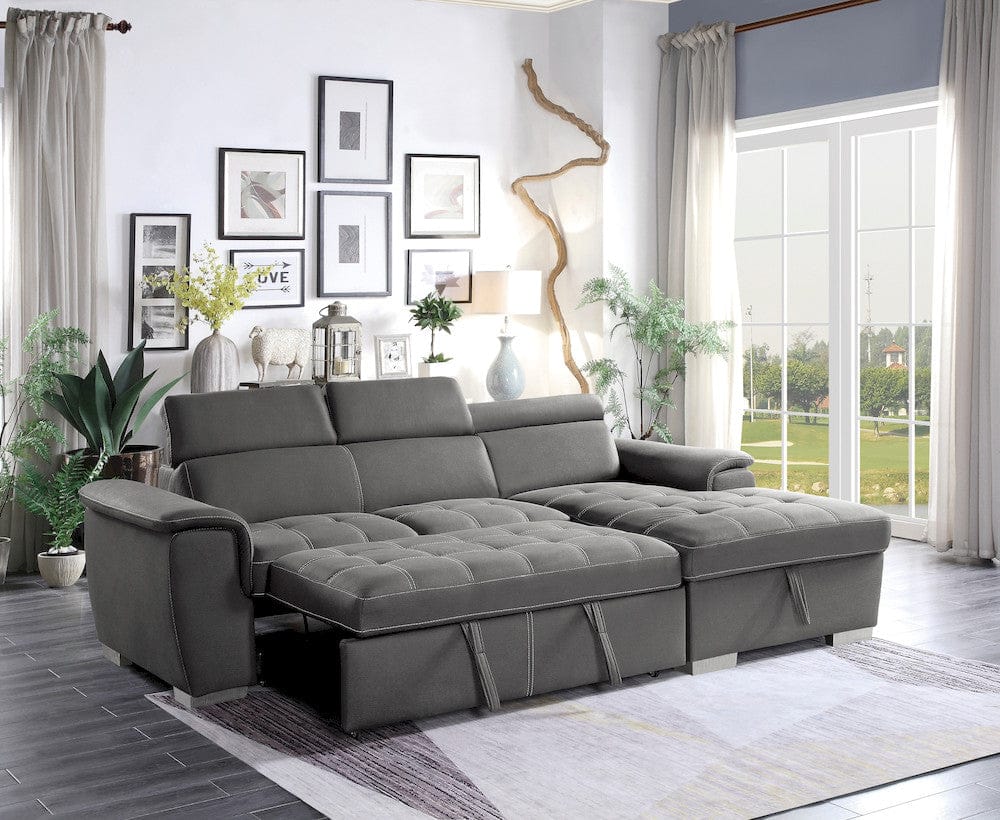 Homelegance  - Ferriday 2-Piece Sectional W/ Adjustable Headrests, Pull-out Bed and Right Chaise W/ Hidden Storage in Gray - 8228GYx  view 10