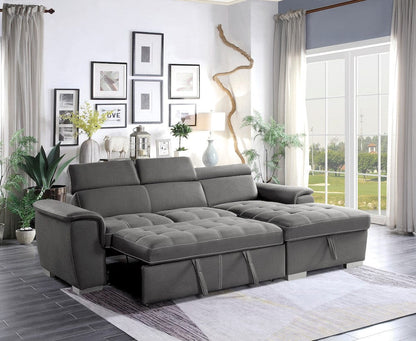 Homelegance  - Ferriday 2-Piece Sectional W/ Adjustable Headrests, Pull-out Bed and Right Chaise W/ Hidden Storage in Gray - 8228GYx  view 10
