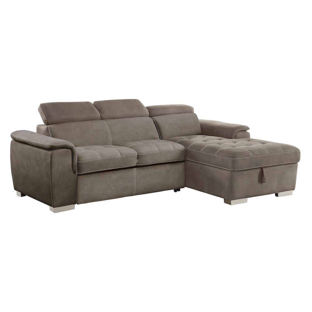 Homelegance  - Ferriday 2-Piece Sectional W/ Adjustable Headrests, Pull-out Bed and Right Chaise W/ Hidden Storage in Taupe - 8228TPx  view 1