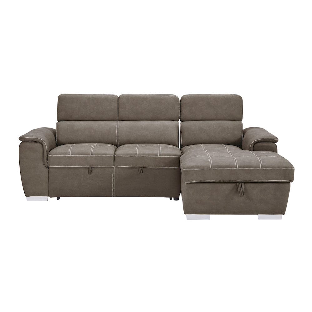 Homelegance  - Ferriday 2-Piece Sectional W/ Adjustable Headrests, Pull-out Bed and Right Chaise W/ Hidden Storage in Taupe - 8228TPx  view 2