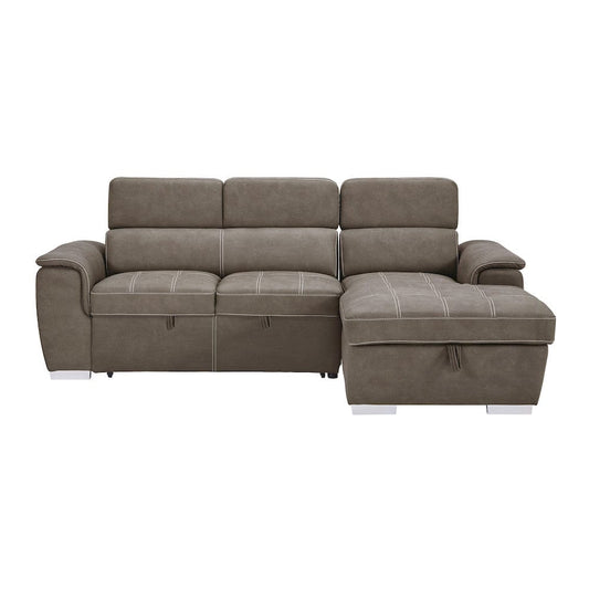 Homelegance  - Ferriday 2-Piece Sectional W/ Adjustable Headrests, Pull-out Bed and Right Chaise W/ Hidden Storage in Taupe - 8228TPx  view 2