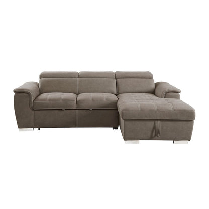 Homelegance  - Ferriday 2-Piece Sectional W/ Adjustable Headrests, Pull-out Bed and Right Chaise W/ Hidden Storage in Taupe - 8228TPx  view 3