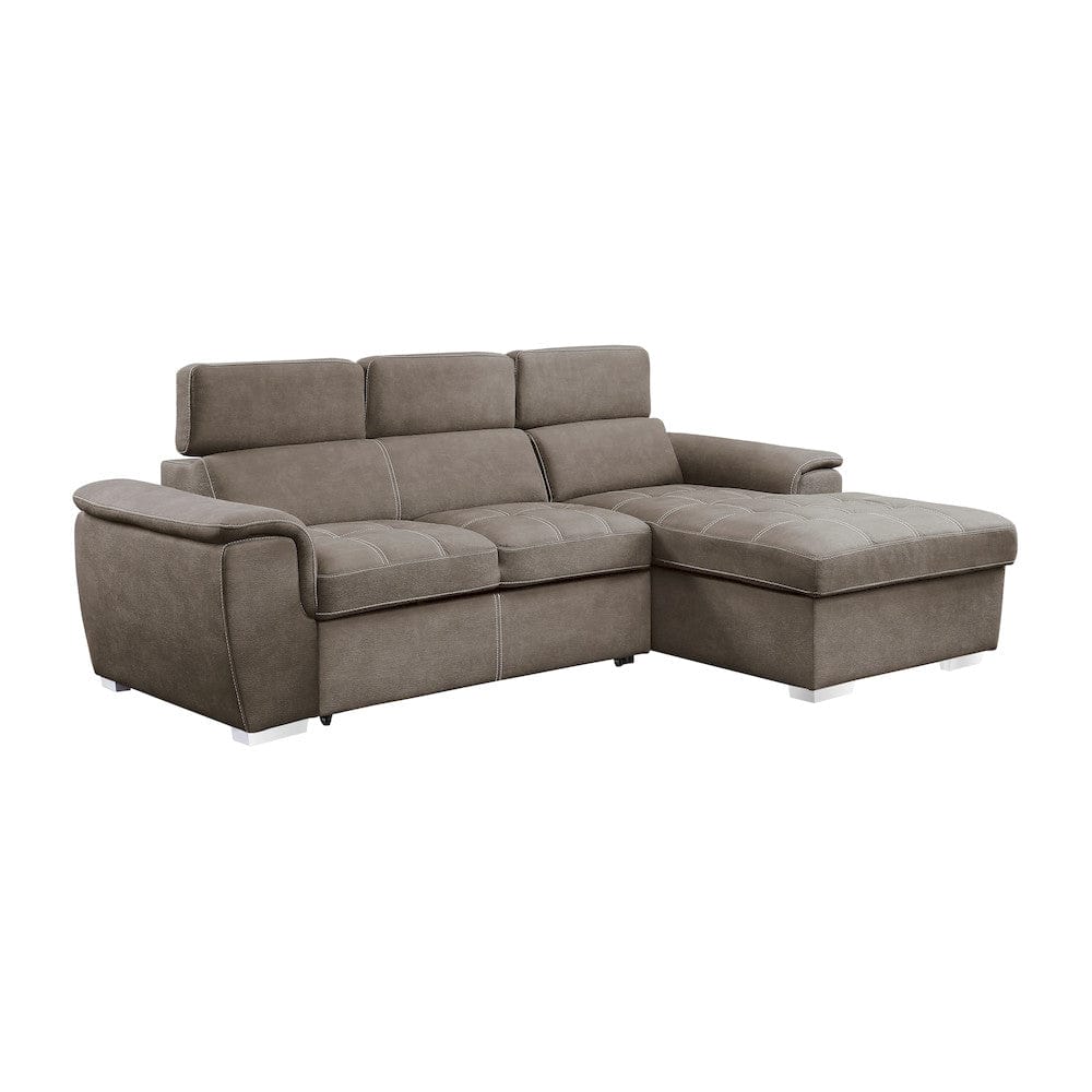 Homelegance  - Ferriday 2-Piece Sectional W/ Adjustable Headrests, Pull-out Bed and Right Chaise W/ Hidden Storage in Taupe - 8228TPx  view 4