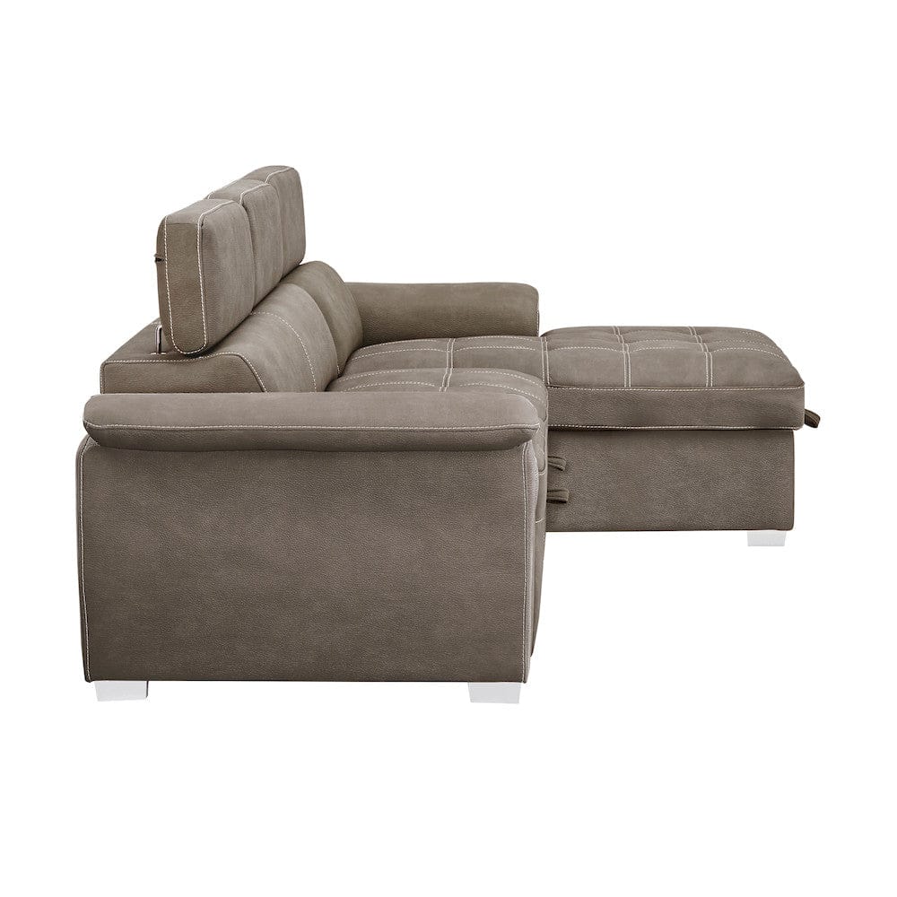 Homelegance  - Ferriday 2-Piece Sectional W/ Adjustable Headrests, Pull-out Bed and Right Chaise W/ Hidden Storage in Taupe - 8228TPx  view 5