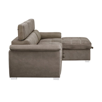 Homelegance  - Ferriday 2-Piece Sectional W/ Adjustable Headrests, Pull-out Bed and Right Chaise W/ Hidden Storage in Taupe - 8228TPx  view 5
