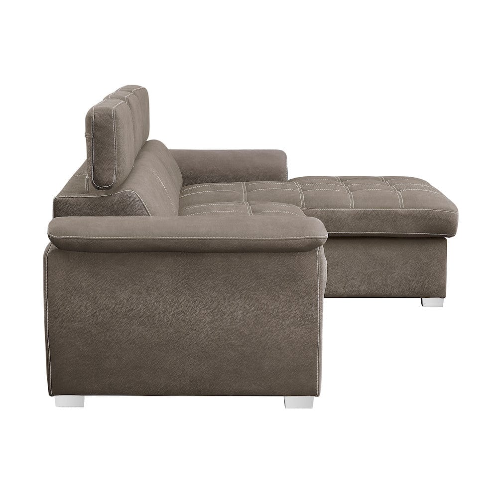 Homelegance  - Ferriday 2-Piece Sectional W/ Adjustable Headrests, Pull-out Bed and Right Chaise W/ Hidden Storage in Taupe - 8228TPx  view 6