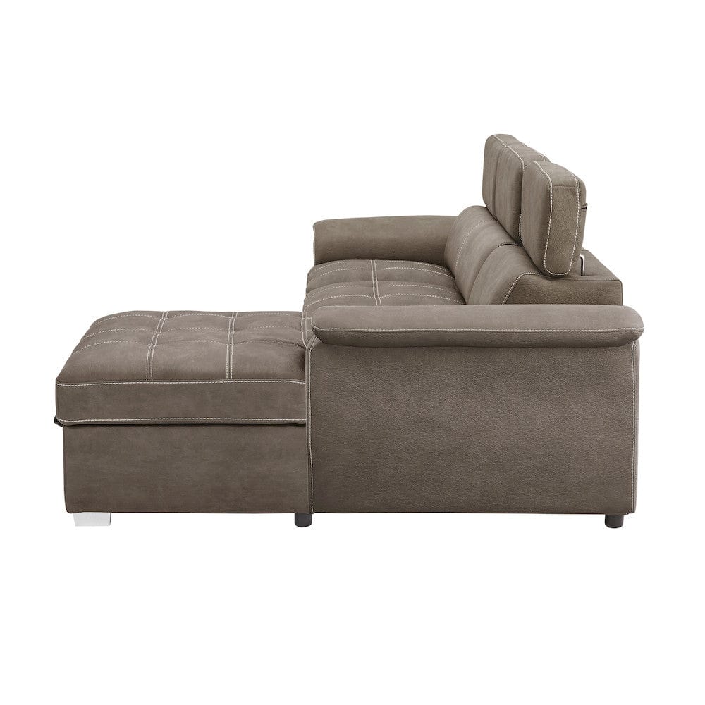 Homelegance  - Ferriday 2-Piece Sectional W/ Adjustable Headrests, Pull-out Bed and Right Chaise W/ Hidden Storage in Taupe - 8228TPx  view 7