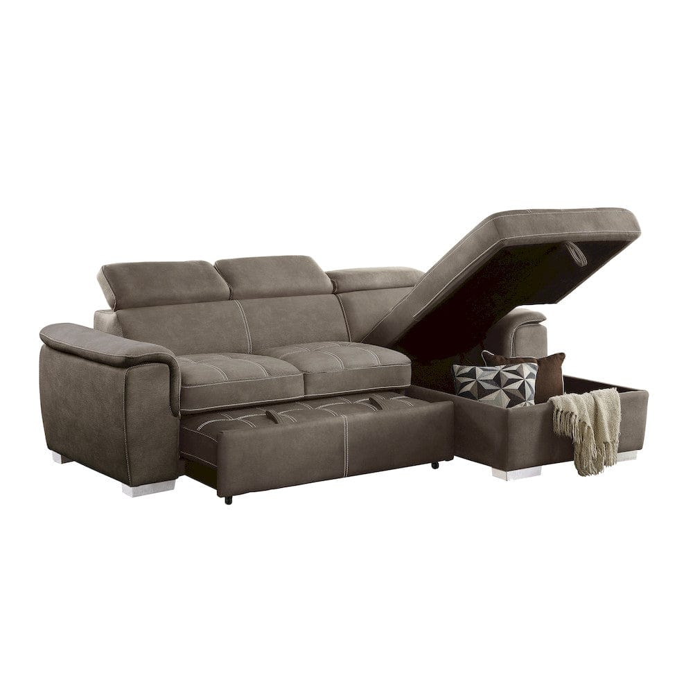 Homelegance  - Ferriday 2-Piece Sectional W/ Adjustable Headrests, Pull-out Bed and Right Chaise W/ Hidden Storage in Taupe - 8228TPx  view 8