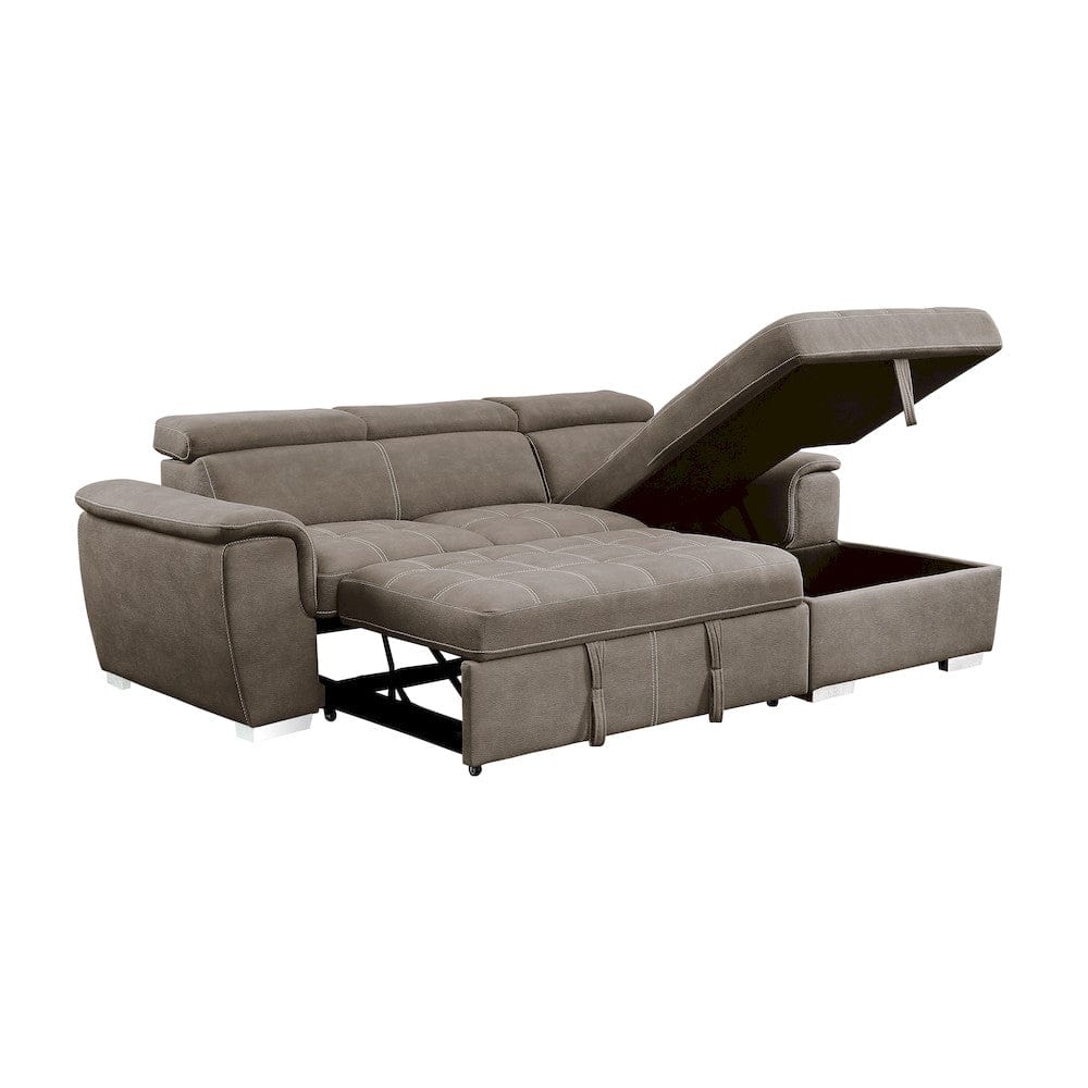 Homelegance  - Ferriday 2-Piece Sectional W/ Adjustable Headrests, Pull-out Bed and Right Chaise W/ Hidden Storage in Taupe - 8228TPx  view 9