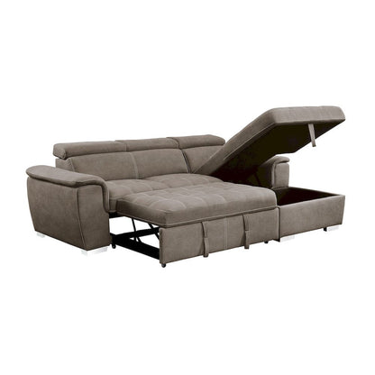 Homelegance  - Ferriday 2-Piece Sectional W/ Adjustable Headrests, Pull-out Bed and Right Chaise W/ Hidden Storage in Taupe - 8228TPx  view 9