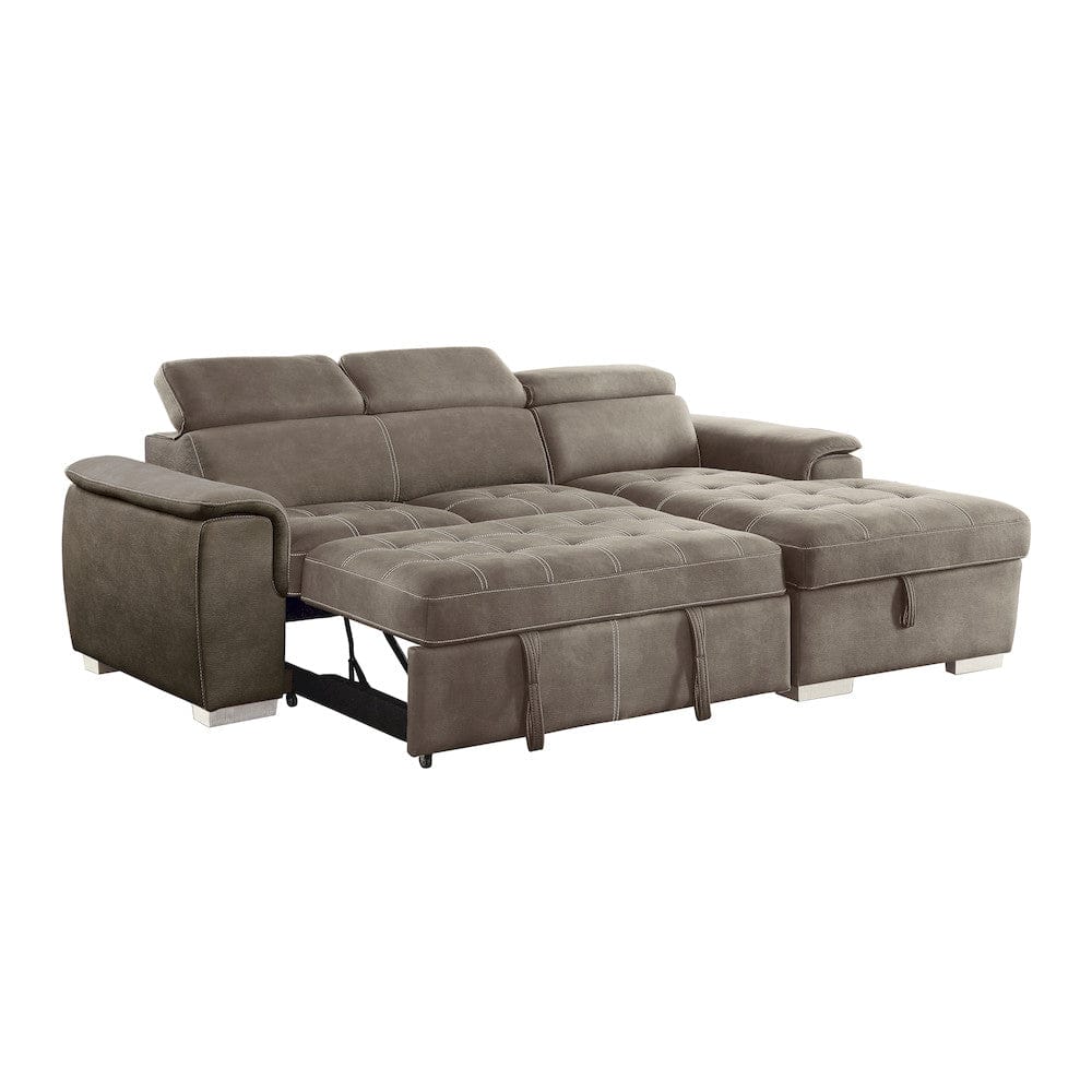 Homelegance  - Ferriday 2-Piece Sectional W/ Adjustable Headrests, Pull-out Bed and Right Chaise W/ Hidden Storage in Taupe - 8228TPx  view 10