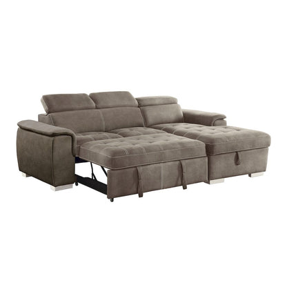 Homelegance  - Ferriday 2-Piece Sectional W/ Adjustable Headrests, Pull-out Bed and Right Chaise W/ Hidden Storage in Taupe - 8228TPx  view 10