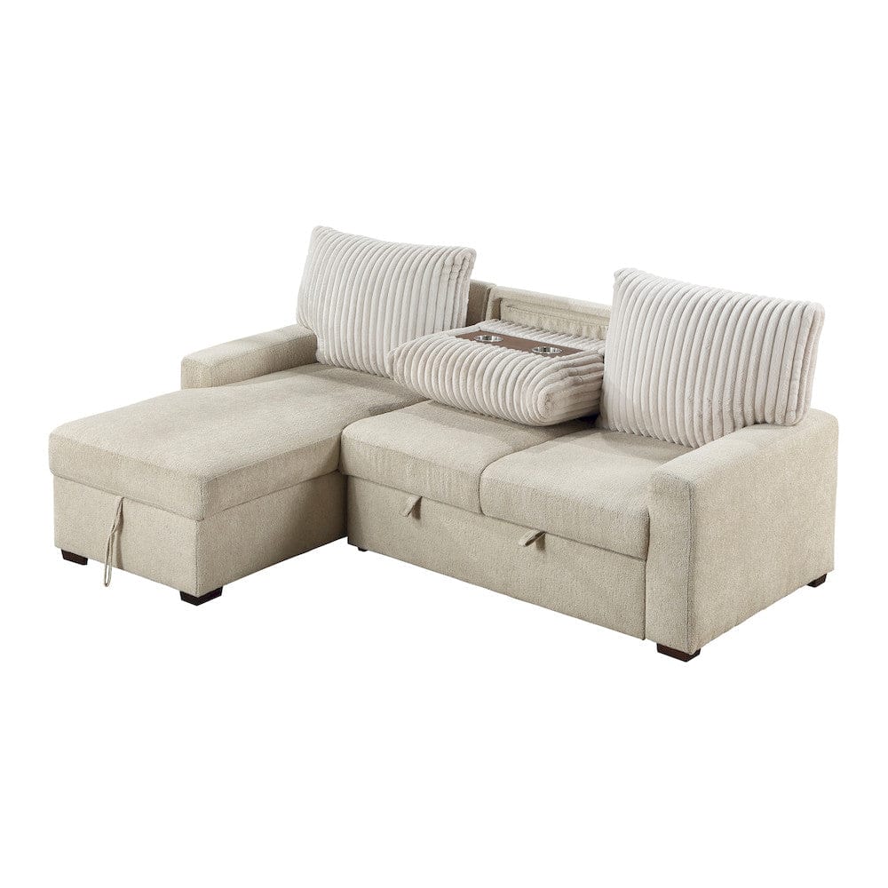 Homelegance  - Gallatin 2-Piece Sectional W/ Left Chaise and Drop-Down Cup holders, Storage Pouch, Pull-out Bed and Hidden Storage in Beige & light gray - 9605BEx2LCRL  view 1