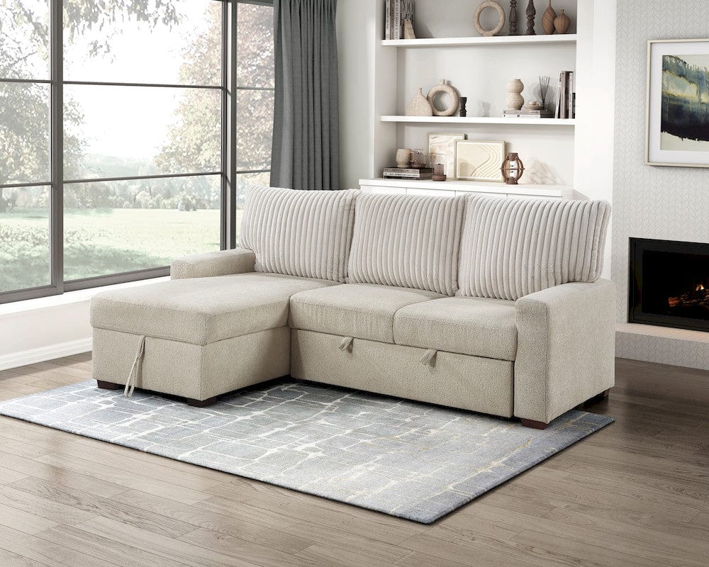 Homelegance  - Gallatin 2-Piece Sectional W/ Left Chaise and Drop-Down Cup holders, Storage Pouch, Pull-out Bed and Hidden Storage in Beige & light gray - 9605BEx2LCRL  view 3