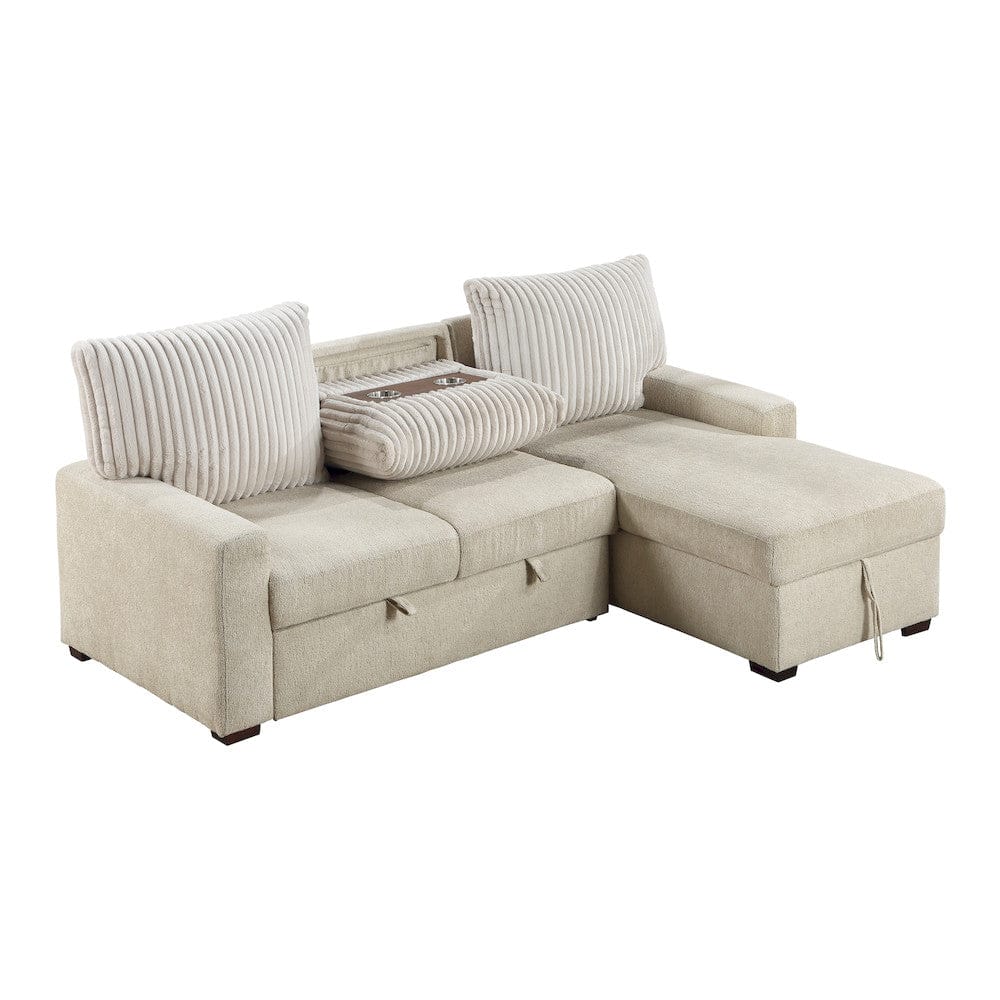 Homelegance  - Gallatin 2-Piece Sectional W/ Right Chaise and Drop-Down Cup holders, Storage Pouch, Pull-out Bed and Hidden Storage in Beige & light gray - 9605BEx2LLRC  view 1