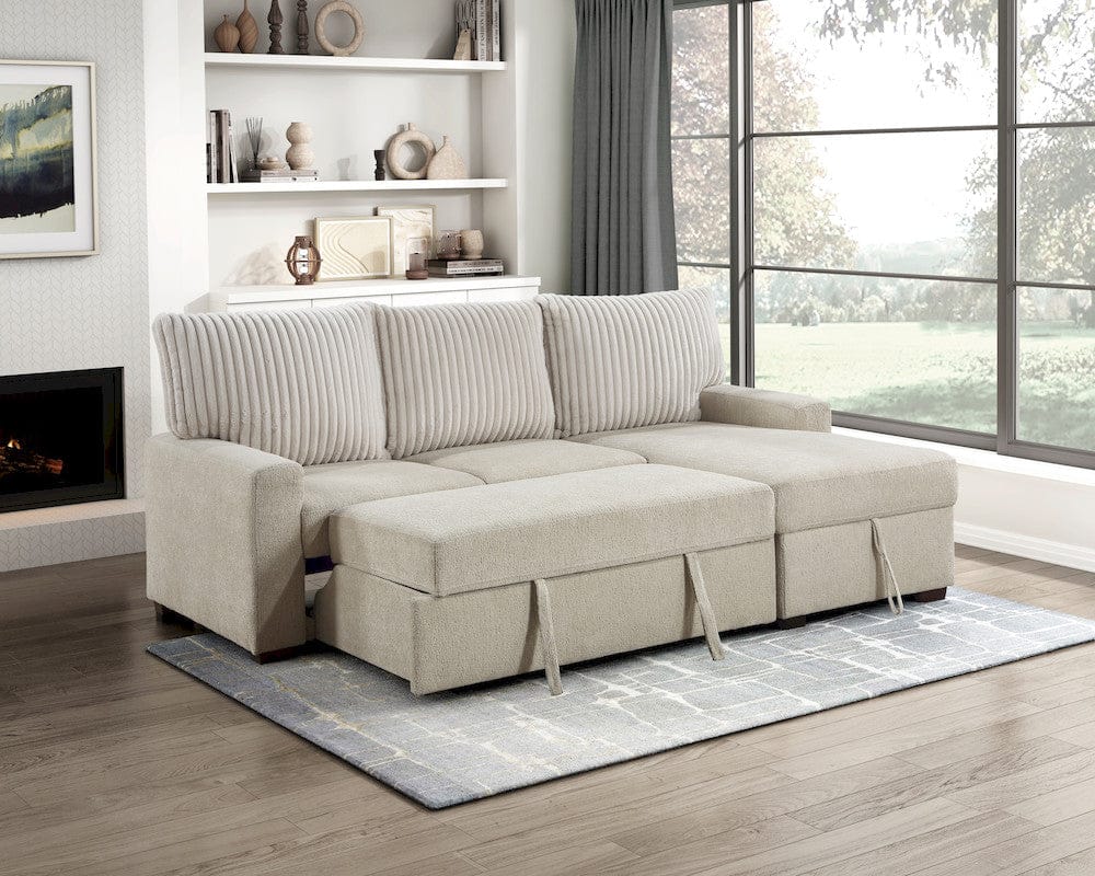 Homelegance  - Gallatin 2-Piece Sectional W/ Right Chaise and Drop-Down Cup holders, Storage Pouch, Pull-out Bed and Hidden Storage in Beige & light gray - 9605BEx2LLRC  view 3
