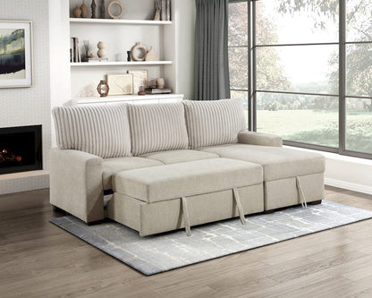 Homelegance  - Gallatin 2-Piece Sectional W/ Right Chaise and Drop-Down Cup holders, Storage Pouch, Pull-out Bed and Hidden Storage in Beige & light gray - 9605BEx2LLRC  view 3