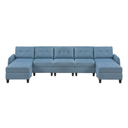 Homelegance  - Garren 7-Piece Sectional W/ Storage and Two Ottomans in Blue - 9557BUEx7SC2OT  view 1